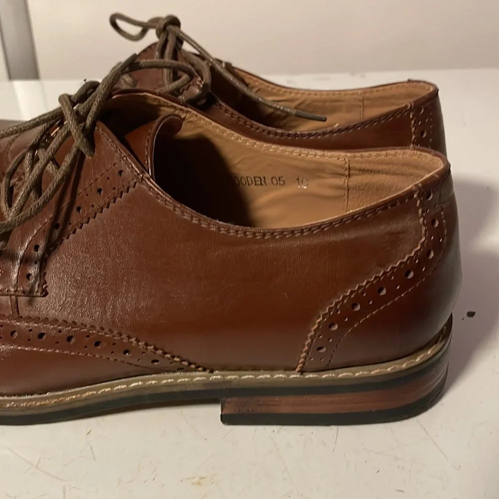 Parrazo Men's 10 Modern Cap Toe Cognac Brown Lace Up Wooden 05 Oxfords Shoes